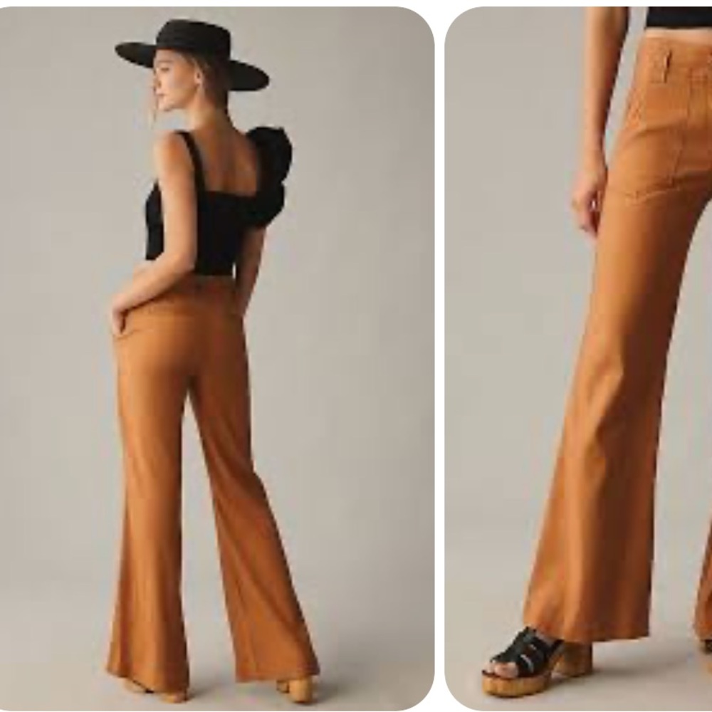 ANTHROPOLOGIE THE MAEVE‎ NAOMI WIDE-LEG FLARE PANT IN RUST BROWN COASTAL COWGIRL